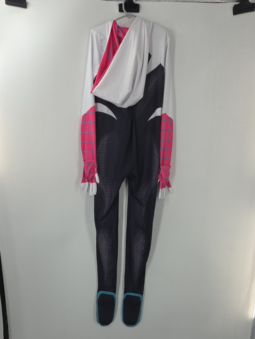 Spider Gwen Kids Superhero Hooded Jumpsuit in White, Black and Pink Size L - Picture 14 of 16